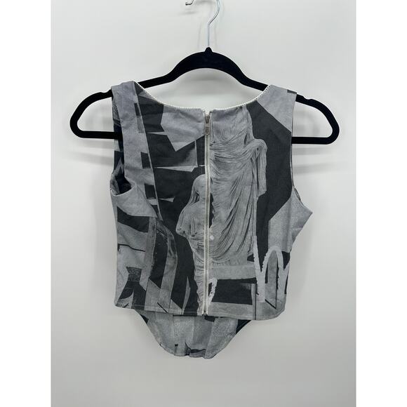 Miaou Womens Cotton Gray Artsy Graphic Corset Tank Top Size S Grunge Streetwear - Picture 2 of 7